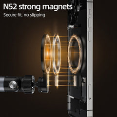 TELESIN Phone Floor Stand with Articulating Arm and MagSafe – 360° Adjustable Mount, Heavy-Duty Base, Foldable Design – Black/Silver