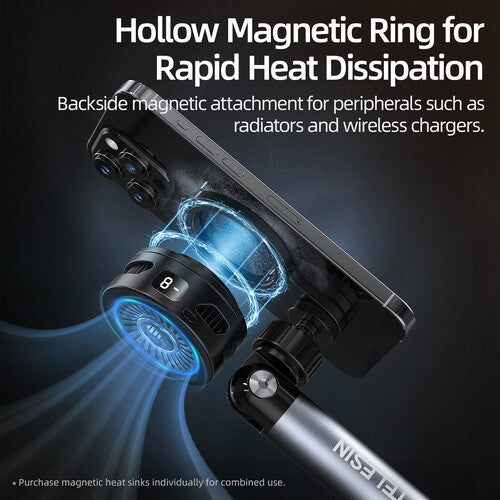 TELESIN Phone Floor Stand with Articulating Arm and MagSafe – 360° Adjustable Mount, Heavy-Duty Base, Foldable Design – Black/Silver