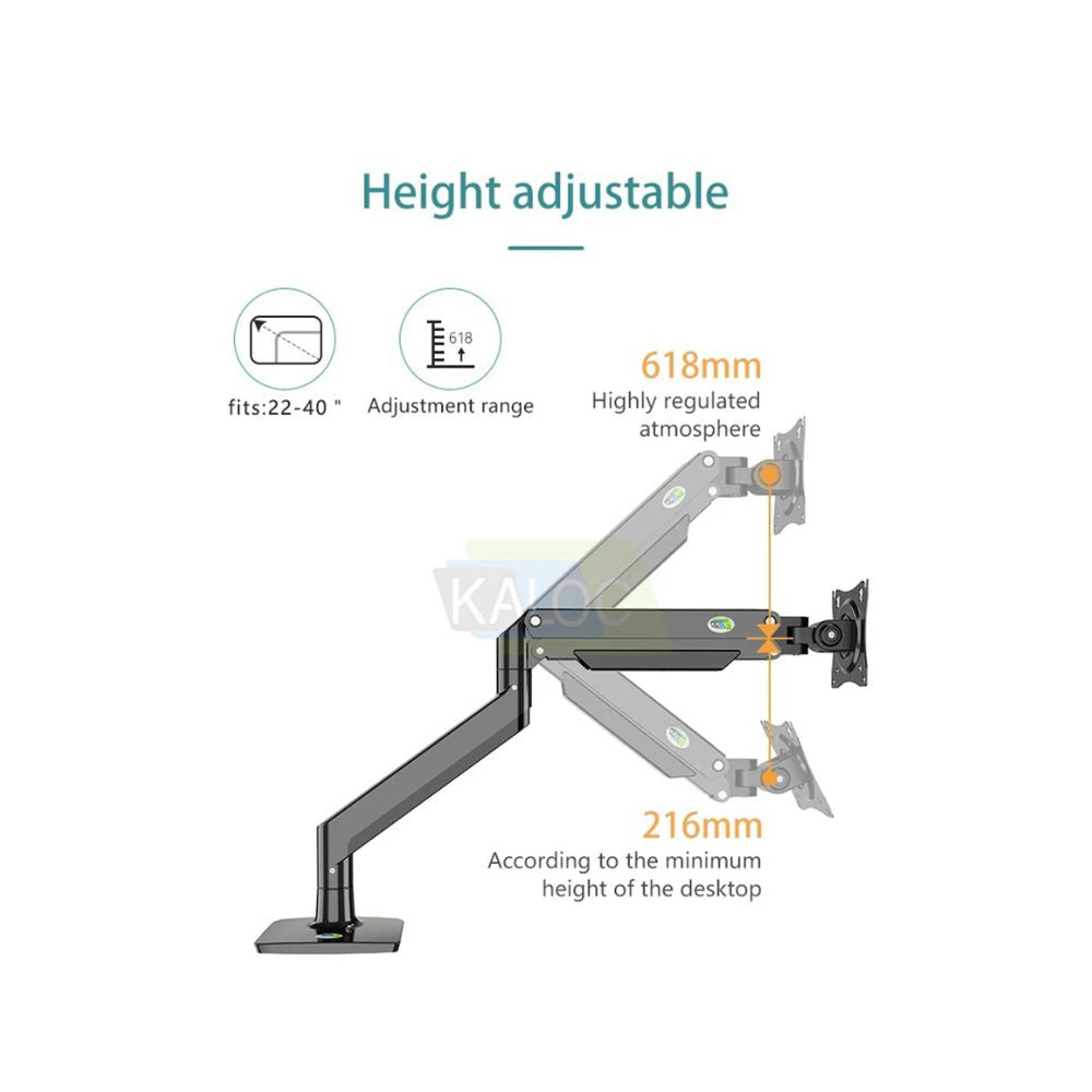 Kaloc DS160 Adjustable Single Monitor Arm – Gas Spring, 22″–40″ Screens