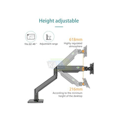 Kaloc DS160 Adjustable Single Monitor Arm – Gas Spring, 22″–40″ Screens