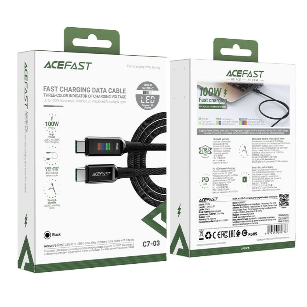 Acefast Charging Data Cable C7-03 USB-C to USB-C 100W | Fast Charging with LED Indicator
