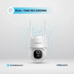 Powerology Built-In Solar Pan & Tilt Outdoor Camera – White | 2304×1269P, Night Vision, Motion Detection