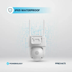 Powerology Built-In Solar Pan & Tilt Outdoor Camera – White | 2304×1269P, Night Vision, Motion Detection