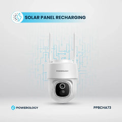 Powerology Built-In Solar Pan & Tilt Outdoor Camera – White | 2304×1269P, Night Vision, Motion Detection