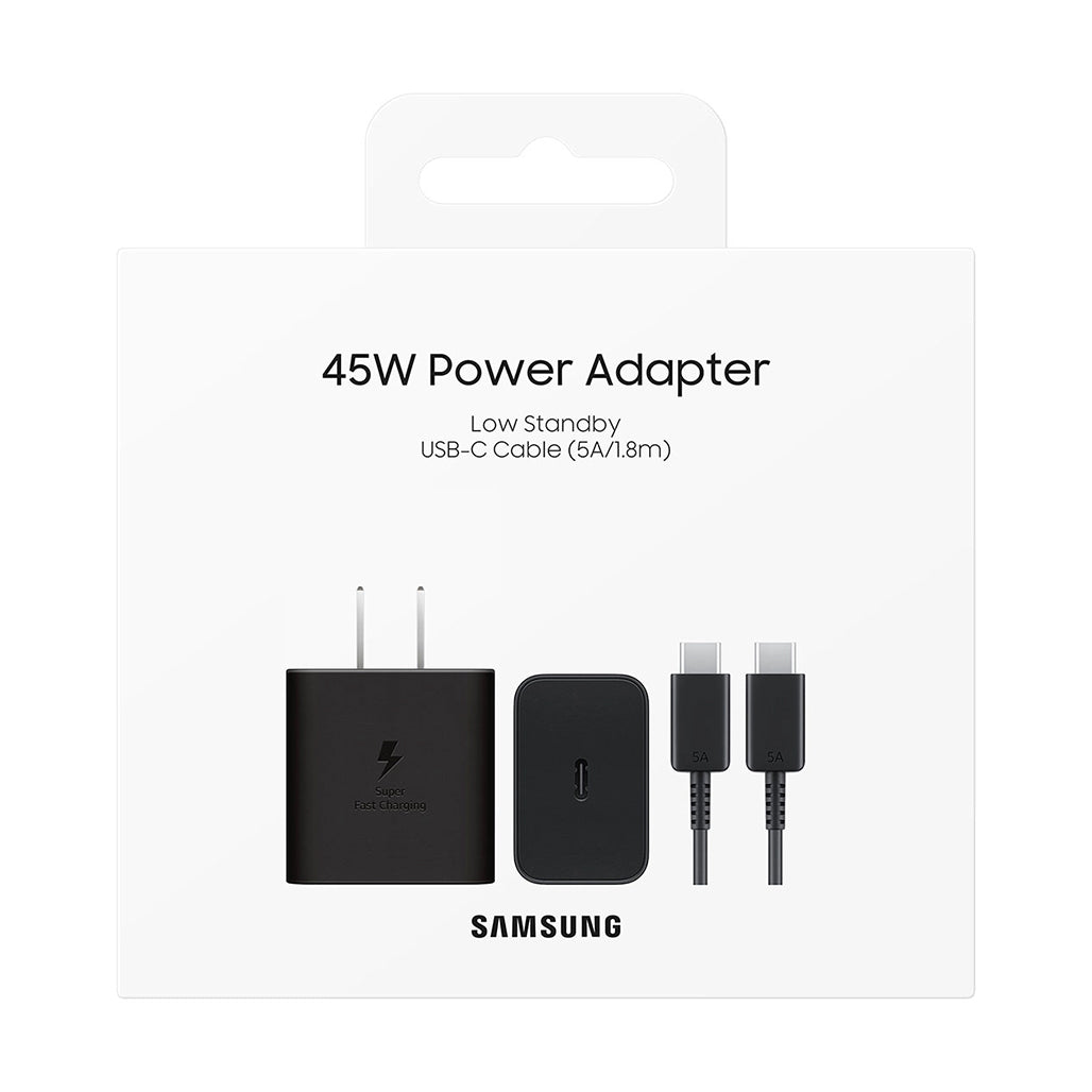 Samsung 45W Super Fast Charging PD Power Adapter with 5A USB-C Cable – Black | EP-T4511NBEGWW
