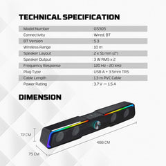 Fantech GS305 Bluetooth 5.3 Soundbar Gaming Speaker – RGB Lighting & Deep Bass