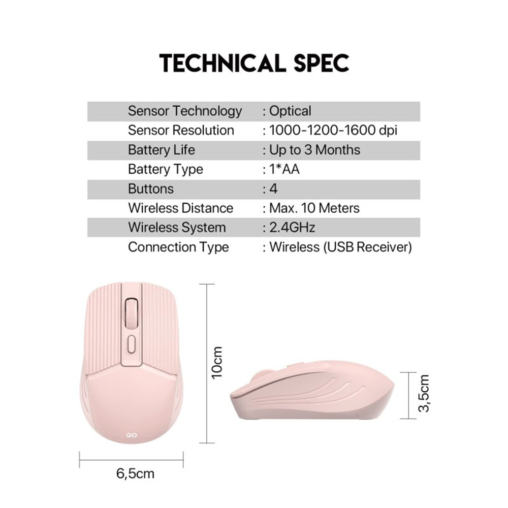 Fantech W605 GO Wireless Optical Mouse – Portable 2.4GHz USB Receiver Mouse