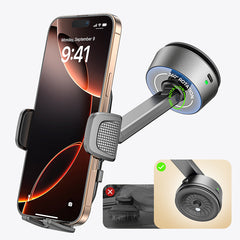 Lisen A680 Electric Suction Cup Phone Holder with Clamping Arm, 360° Rotation, and Battery Indicator