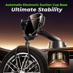 Lisen A680 Electric Suction Cup Phone Holder with Clamping Arm, 360° Rotation, and Battery Indicator