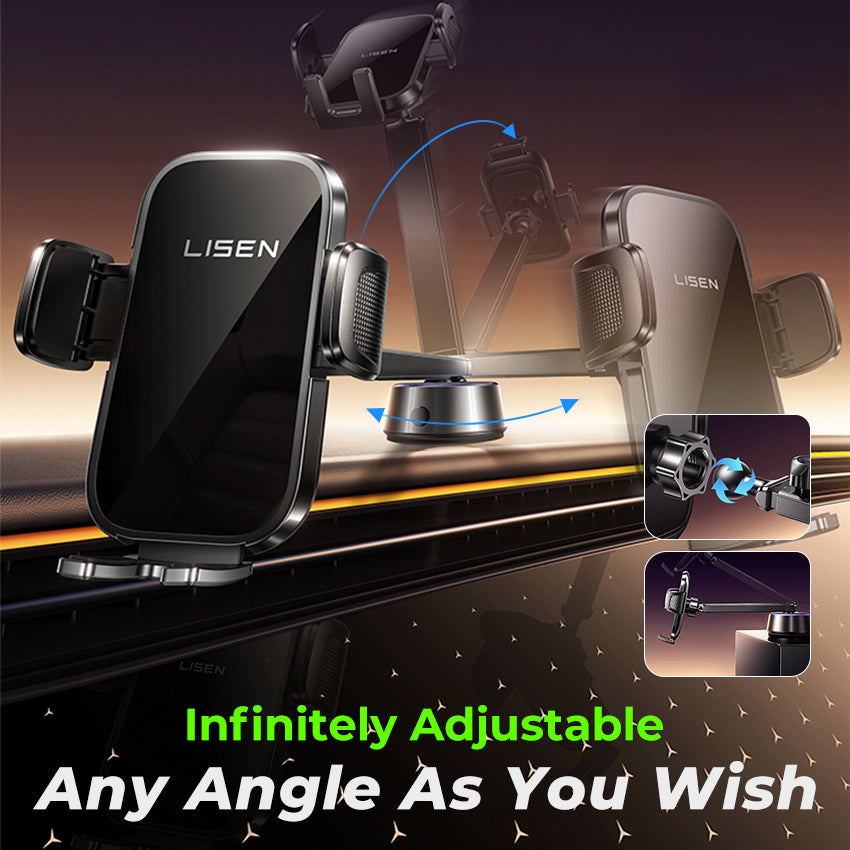Lisen A680 Electric Suction Cup Phone Holder with Clamping Arm, 360° Rotation, and Battery Indicator