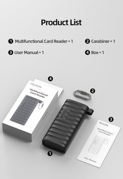 Telesin Multifunctional Card Reader – USB-C, 312MB/s High-Speed Transfer, IP54 Protection, Storage for SD, TF & Nano SIM Cards – S6-MCR-01