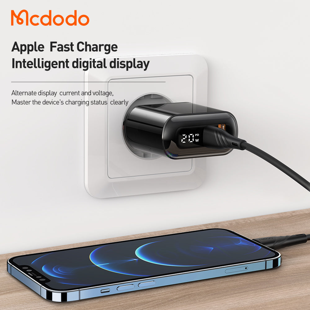 Mcdodo CH-717 Dual Port 20W Fast Charger – PD 3.0 + QC 3.0 with Digital Display