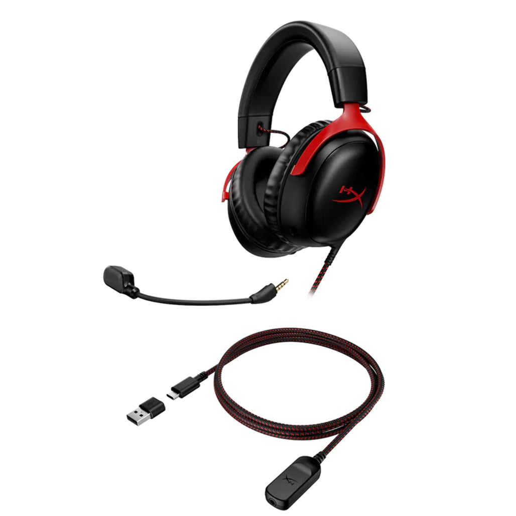 HyperX Cloud III Wired Gaming Headset – Black/Red | 53mm Drivers, DTS Spatial Audio, Noise-Canceling Mic