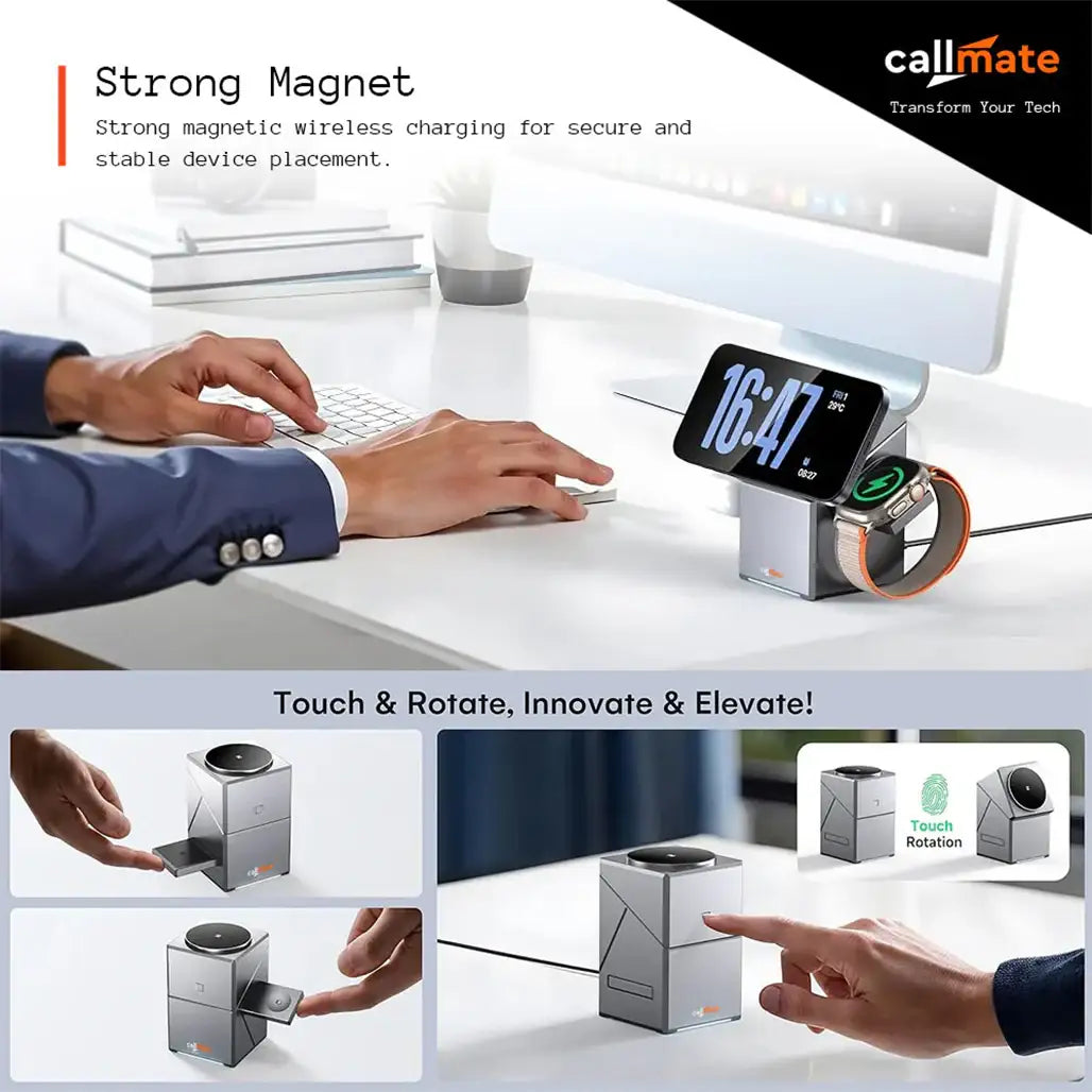 Iron Hide 3‑in‑1 Wireless Charger – 15 W Qi2 with Mag Holder