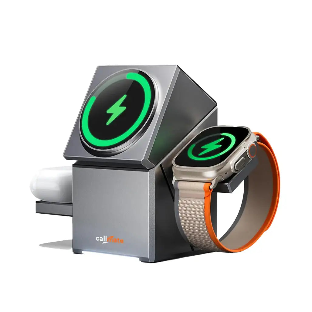 Iron Hide 3‑in‑1 Wireless Charger – 15 W Qi2 with Mag Holder