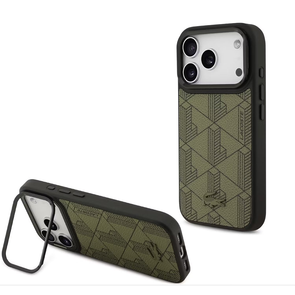 Lacoste MagSafe PU Leather Case with Nomogramme Logo & Camera Stand for iPhone 17 Pro / Pro Max