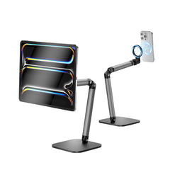 Telesin Magnetic Desktop Phone Stand – 360° Adjustable Metal Hinge, Dual 1/4" Mounts, Foldable Design, Aluminum Alloy Build – P3-DS-01