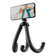 Telesin Flexible Octopus Tripod & Magnetic Mount – For Phones & Action Cameras, 4.4 lb Load, Adjustable Head, Dual Mounts – Black