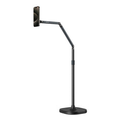 TELESIN Phone Floor Stand with Articulating Arm and MagSafe – 360° Adjustable Mount, Heavy-Duty Base, Foldable Design – Black/Silver