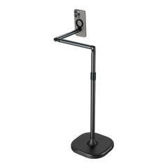 TELESIN Phone Floor Stand with Articulating Arm and MagSafe – 360° Adjustable Mount, Heavy-Duty Base, Foldable Design – Black/Silver