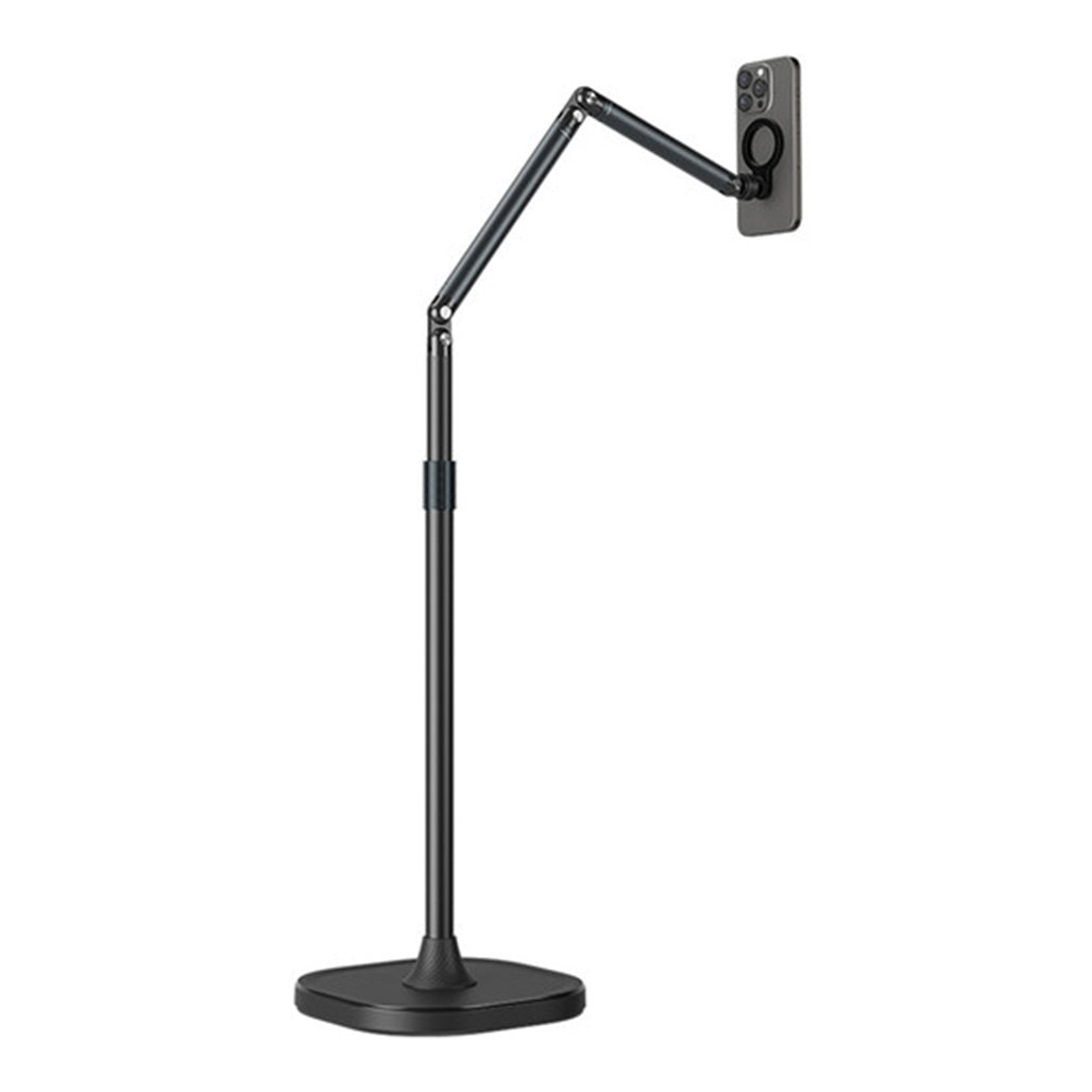 TELESIN Phone Floor Stand with Articulating Arm and MagSafe – 360° Adjustable Mount, Heavy-Duty Base, Foldable Design – Black/Silver