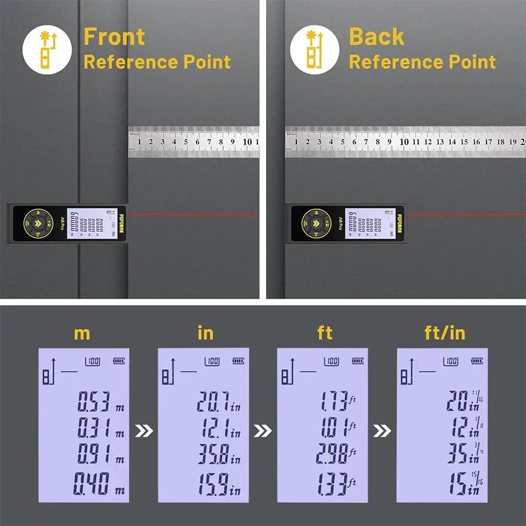 POPOMAN A8 Pro Laser Measure – 60m, Type-C, High Precision