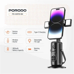 Porodo Face‑Tracking Smart Mount – Gesture & Fill‑Light, Wireless Remote