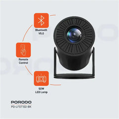 Porodo Wireless Smart Android Multi-Angle Projector – Black
