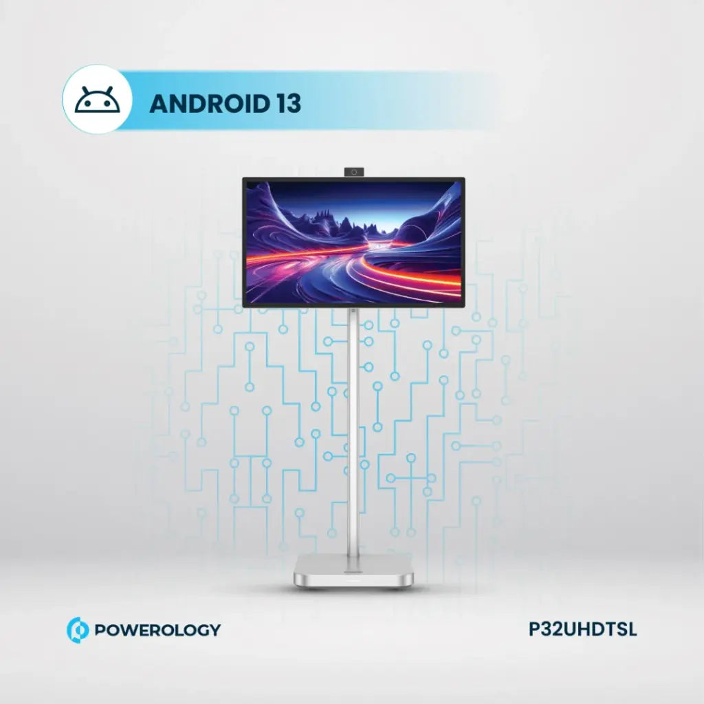 Powerology Android 32” UHD Tablet with Stand – 4K Display, Android 13, 8GB+128GB