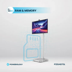 Powerology Android 32” UHD Tablet with Stand – 4K Display, Android 13, 8GB+128GB