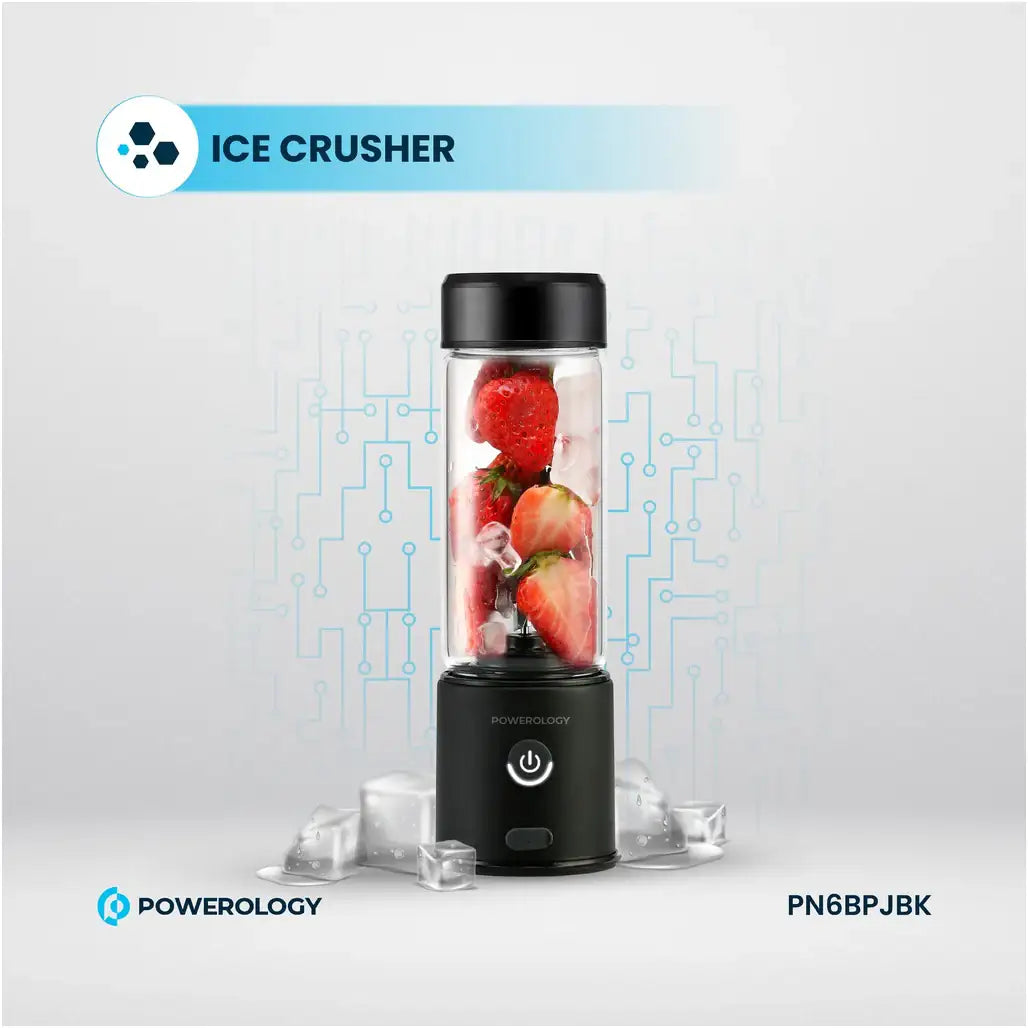 Powerology 6-Blade Rechargeable Portable Juicer Glass Container - Ice Crushing Mode – Black