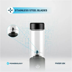 Powerology 6-Blade Rechargeable Portable Juicer Glass Container - Ice Crushing Mode – Black