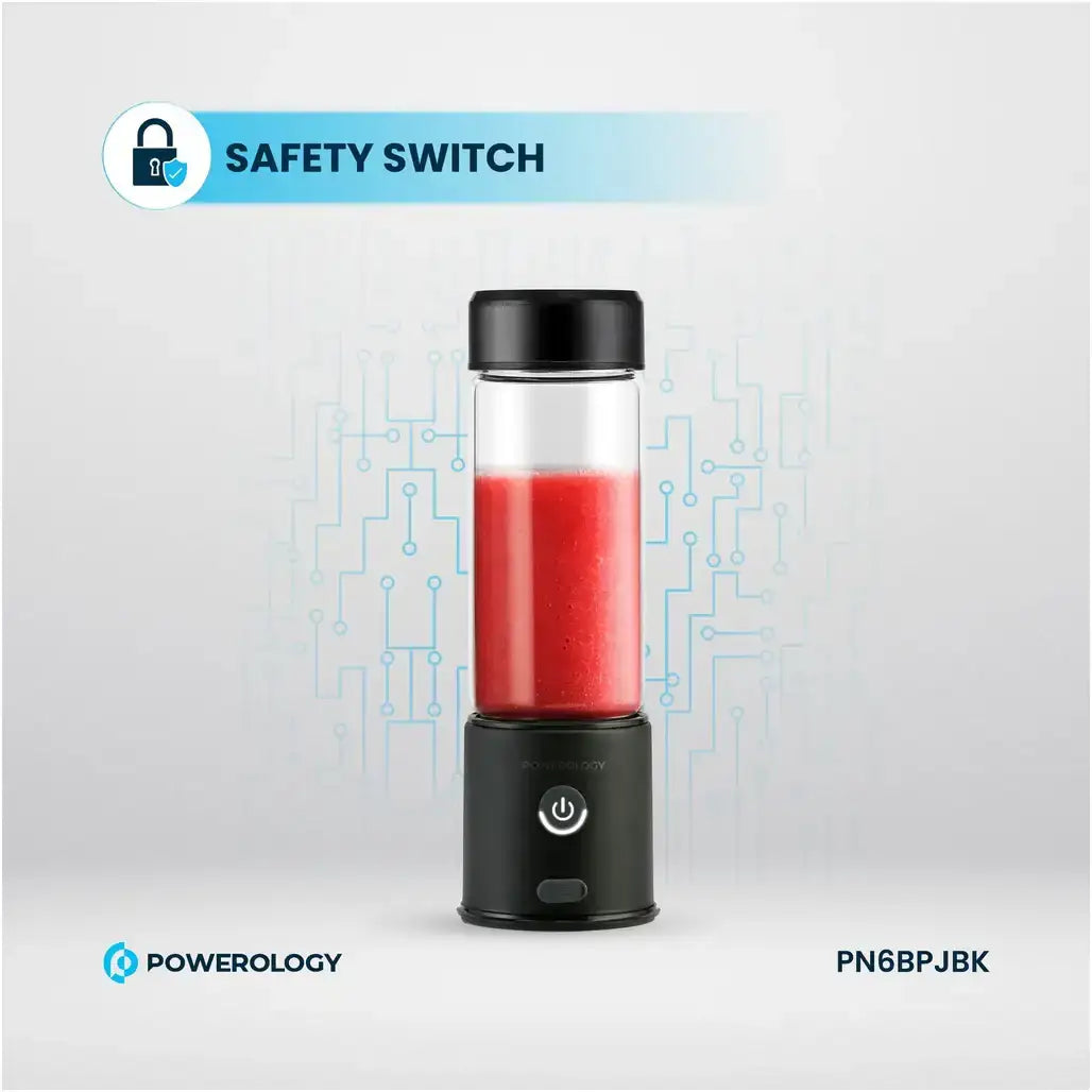 Powerology 6-Blade Rechargeable Portable Juicer Glass Container - Ice Crushing Mode – Black