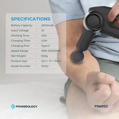 Powerology PSM002 Professional Massage Gun – 5-Speed, 2000 mAh with Bag
