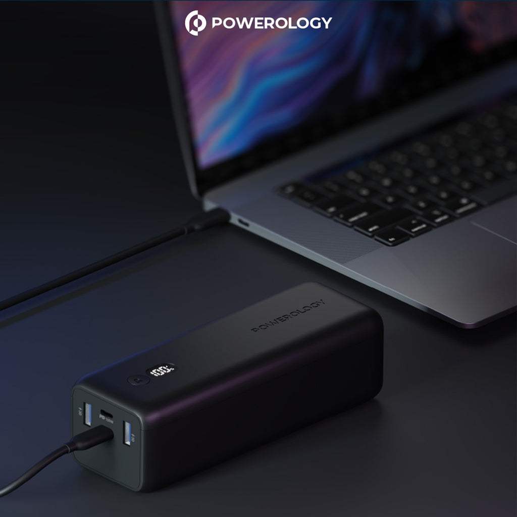Powerology Onyx 30000mAh Dual USB-C Laptop Power Bank – 110W PD Fast Charging