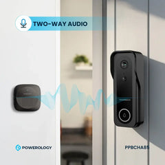 Powerology Smart Doorbell Camera – Black | 3MP, Night Vision, Two-Way Audio