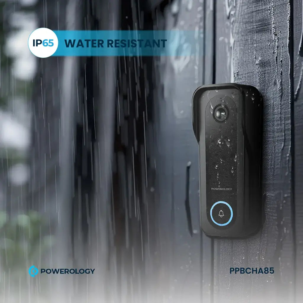 Powerology Smart Doorbell Camera – Black | 3MP, Night Vision, Two-Way Audio