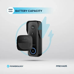 Powerology Smart Doorbell Camera – Black | 3MP, Night Vision, Two-Way Audio