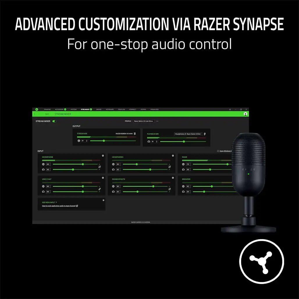 Razer Seiren V3 Mini USB Condenser Mic – Supercardioid, Tap‑to‑Mute