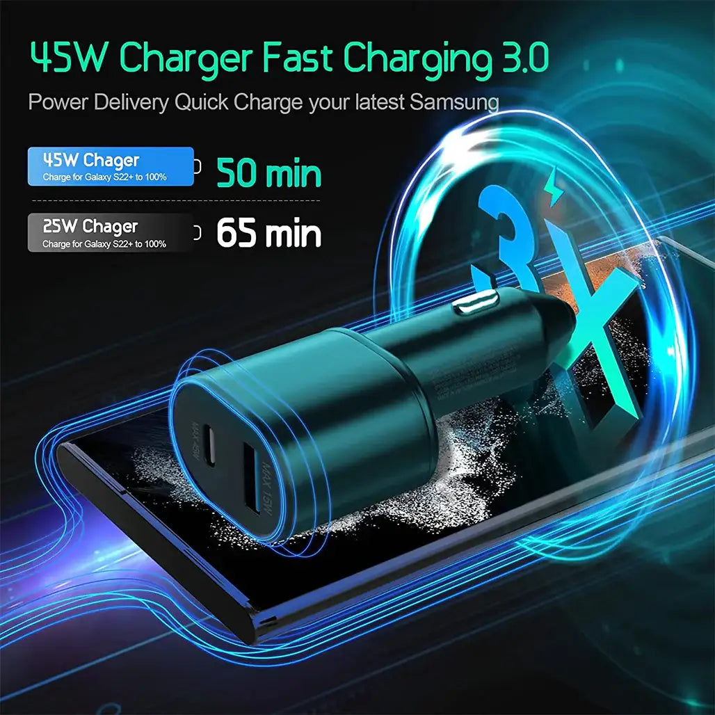 Samsung Super Fast Dual Car Charger – 45 W USB‑C & 15 W USB‑A