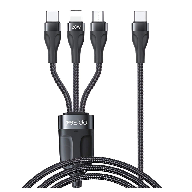 Yesido CA89 3in1 Type-C to Type-C + Lightning 20W + Micro Charging Cable 1.2m