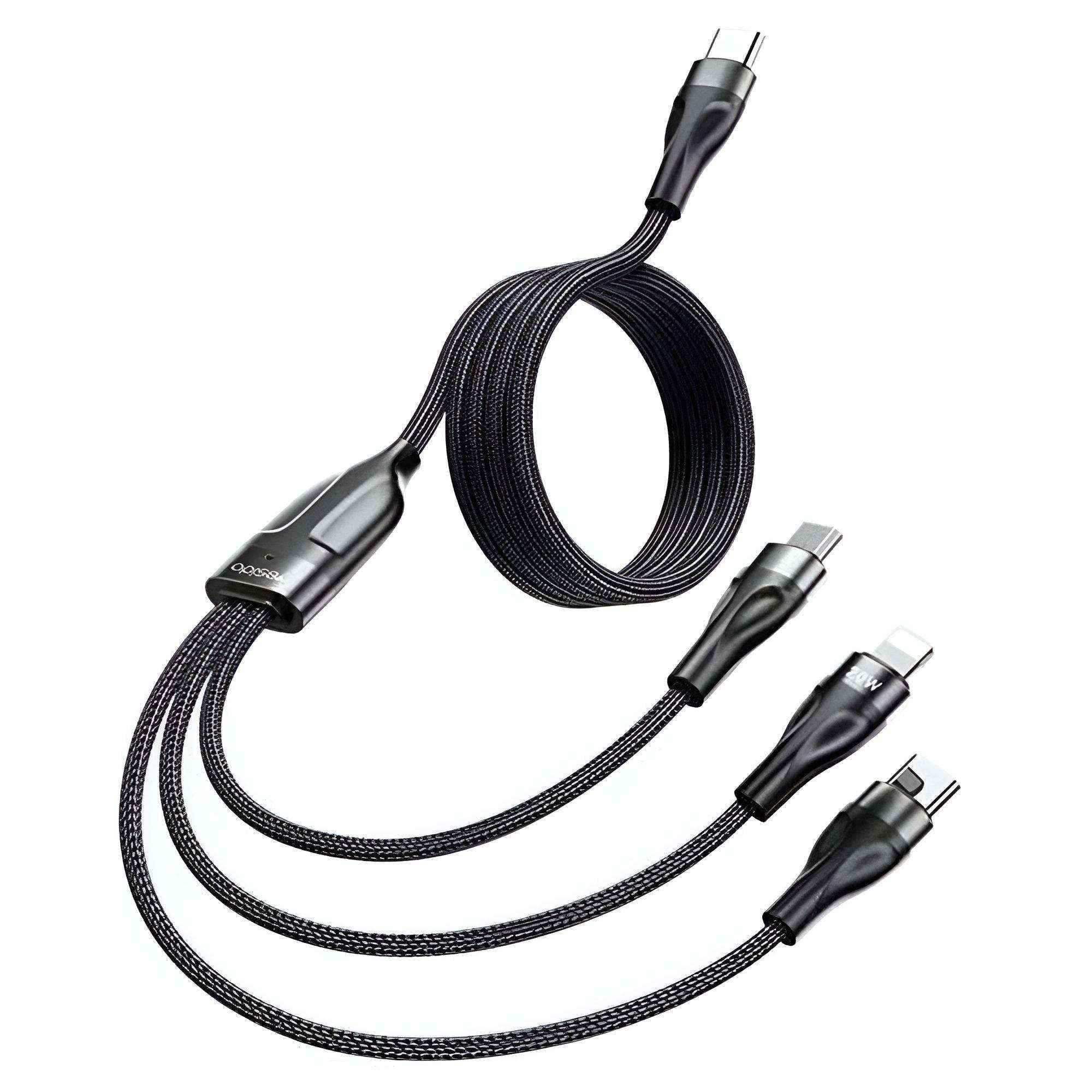 Yesido CA89 3in1 Type-C to Type-C + Lightning 20W + Micro Charging Cable 1.2m - Pixel Zones