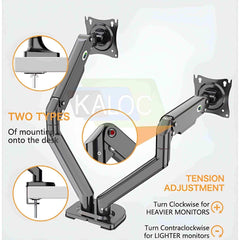 Kaloc DS200-2/B Dual Monitor Desk Arm Mount Stand 15-30" - Pixel Zones