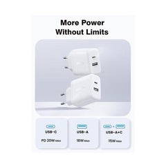 UGREEN 20W Dual-Port USB-A + USB-C Smart & Fast Charger