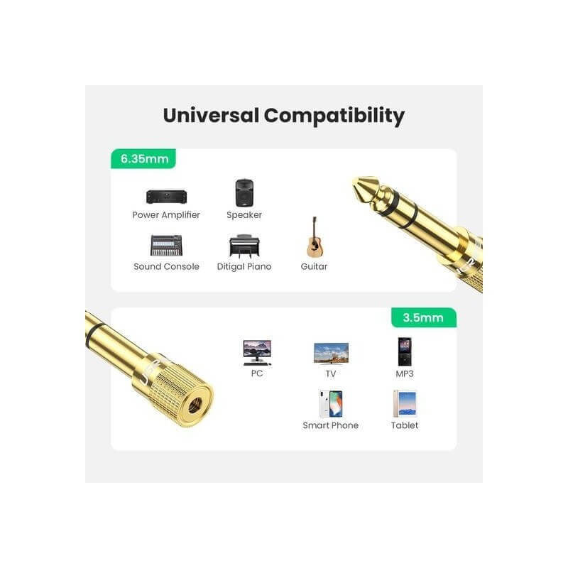 UGREEN 6.5mm Male to 3.5mm Female Audio Adapter (Gold-Plated) – 20503