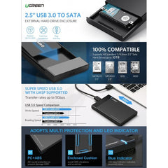 Ugreen USB 3.0 Hard Disk HDD Enclosure With USB 3.0 Cable - Pixel Zones