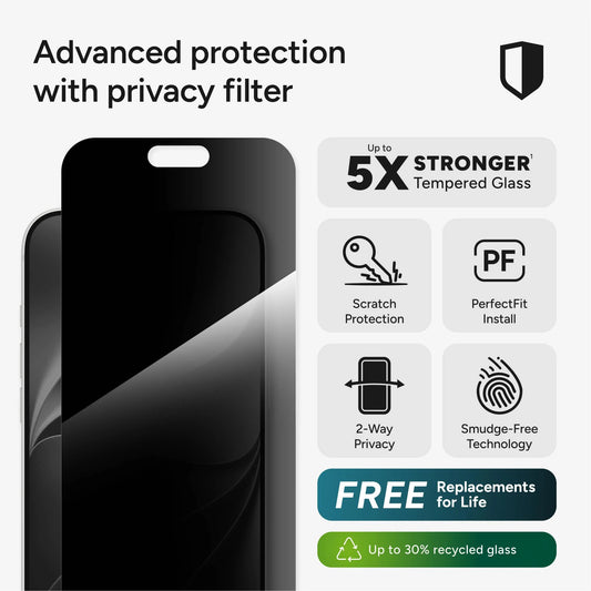 Zagg Glass Elite 2-Way Privacy Screen Protector For iPhone 18 Pro/18 Pro Max