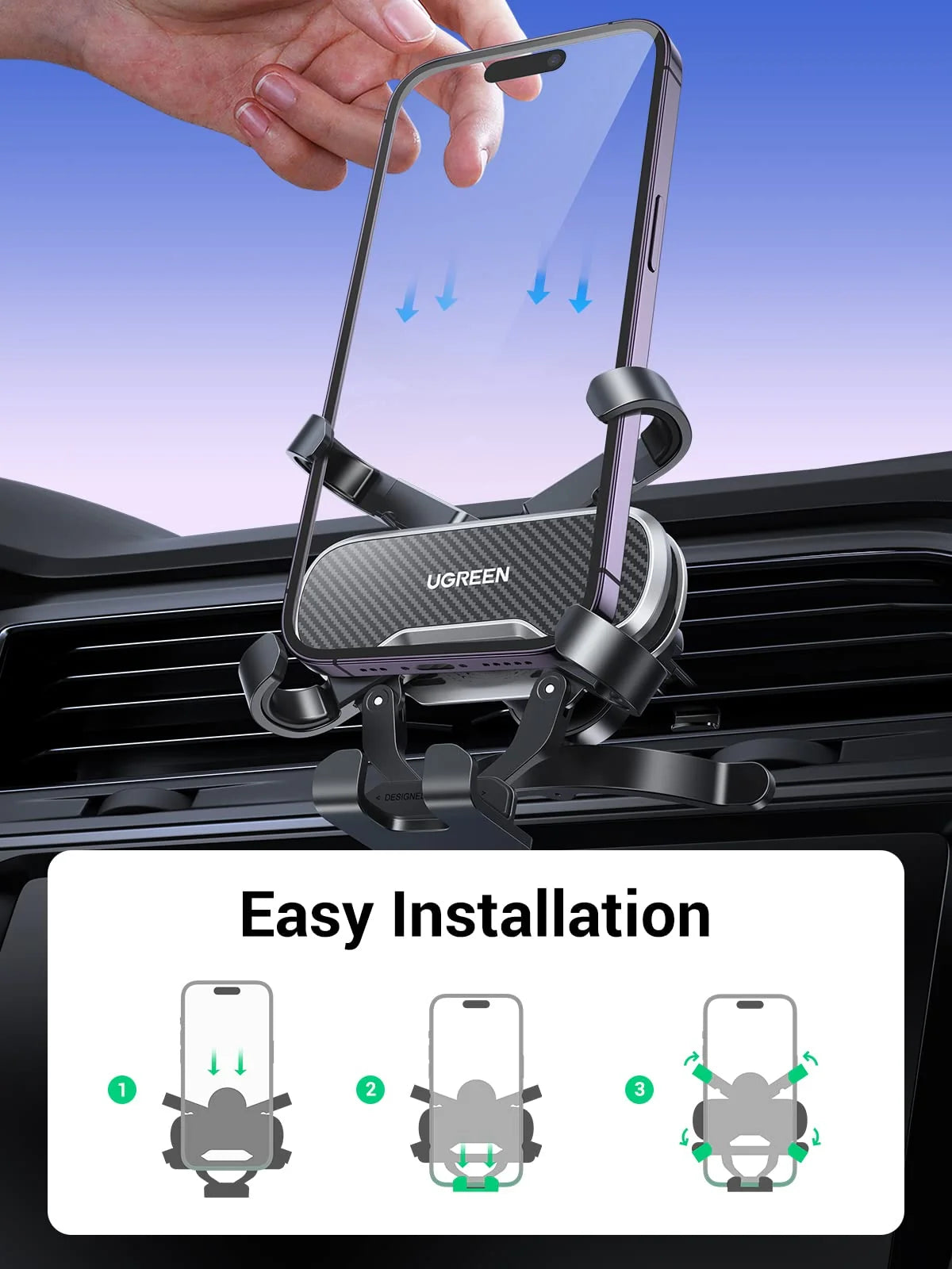 UGREEN Retractable Air Vent Gravity Cell Phone Holder Cradle with Hook - 80871