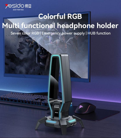 Yesido HB25 USB Hub with RGB Headphone Holder