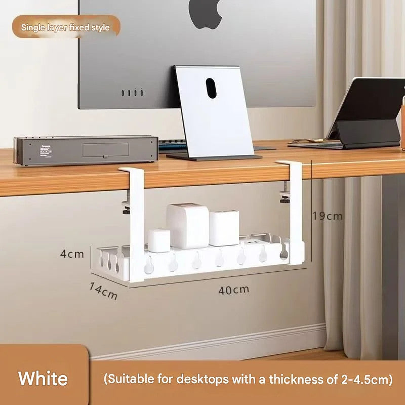 Kaloc Under‑Desk Cable Management Tray 40×14×4 cm, Clamp‑Mount No‑Drill, Cable & Power Strip Organizer